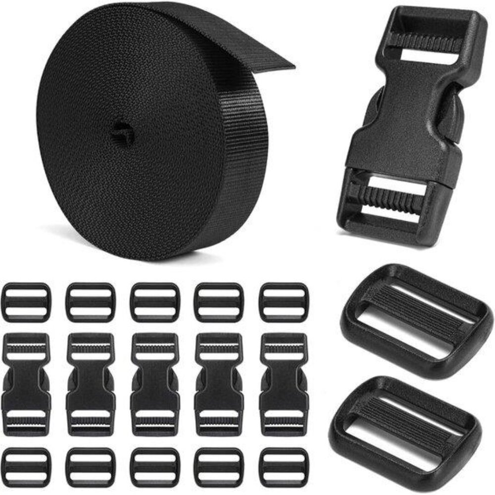 Buckles and Straps Set 1": 6 Yards of Thick Nylon Webbing, 6-Pack Heavy Duty Adj